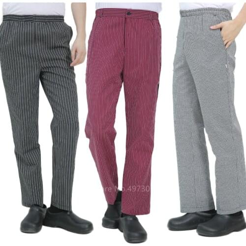 Adult Chef Uniform Loose Trousers for Mens Food Service Stripe Work Wear Kitchen Restaurant Catering Cook Pants M-4XL Bottoms