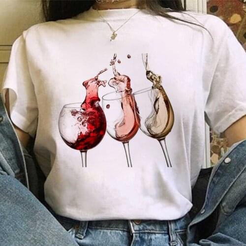 Harajuku Aesthetic Whit Tops Casual Tshirt Kpop Short Sleeve Female T Shirt Tee Wine Glass Funny Graphic Print T-shirt Women