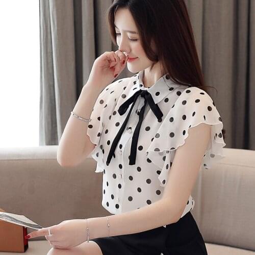 2021Fashion Chiffon Dots Sweet wind Casual Ladies Shirt ladies tops Women Lotus sleeve Korean summer Blouse