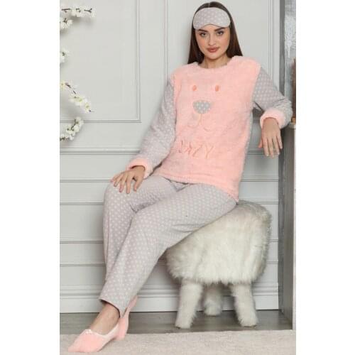 Female Salmon Lazy Patterned Plush Pajamas set Cotton Turkish Made Stylish Design Pleasant View Quality Wink Attractive Trend 2021 Style fashion