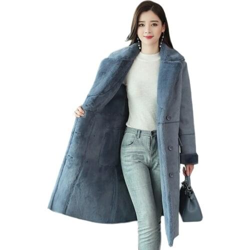 2021Winter Fashion Faux Leather Suede Fur Sheepskin Long Coat Women Korean Loose lambswoolPlus velvet Thicken Outerwear Female