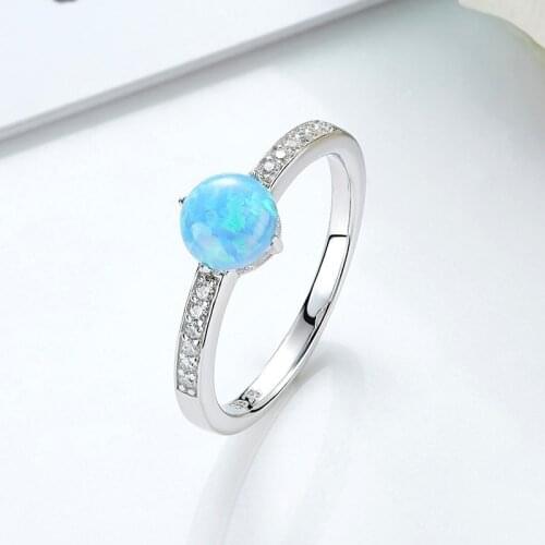 Simple Blue Imitation Opal Crystal Rhinestones Rings For Women Accessories Wedding Party Jewelry Bohemian Vintage Best Gift