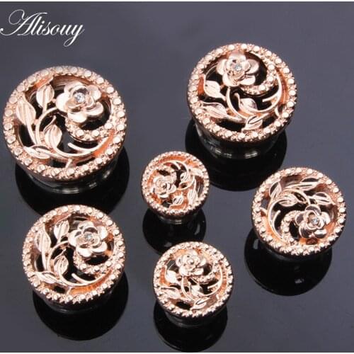 Alisouy 1 Pair Hollow Flower Stainless Steel Ear Plugs Tunnels Ear Piercings Expansion Ear Stretched Flesh Tunnels Body Jewelry