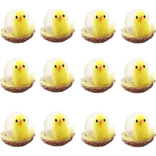 12Pcs Simulation Easter Yellow Chick Mini Artificial Toys Plush Chicken Gift Home Decor Plush Chicken Toys for Kids