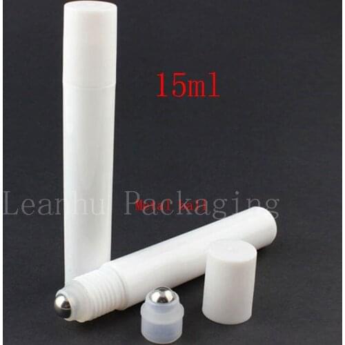 15ml white roller on bottles perfume roll on plastic container liquid lotion metal ball cosmetic container for essential oil