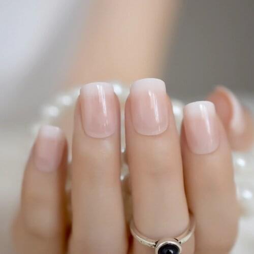 24pcs Classical Light Pink French Nail Pointed Simple Designed Square Head UV Gel Nails Short Flase Nails with glue sticker Z919