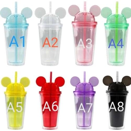 450mL Mickey Lid Thermos Double Vacuum Cup Portable Water Cup Straw Ice Cream Cup Tumbler Cup Christmas Gift