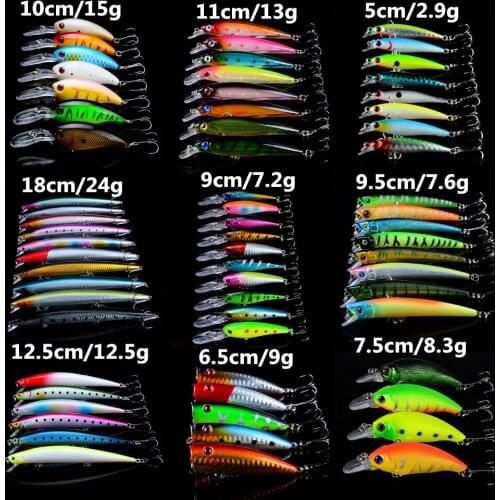 66pcs/lot Hard Baits Set Mixed 9 Models Quality Good Fishing Lures Artificial Minnow/Popper lure Crank bait Mix 66 Colors