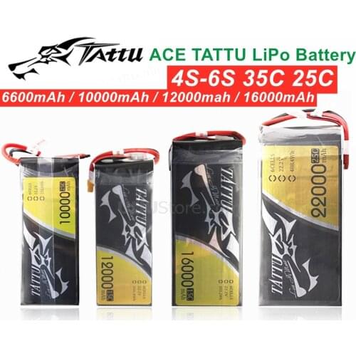 ACE TATTU LiPo Battery 4S-6S 35C 25C 6600mAh 10000mAh 12000mah 16000mAh Plus 15C 25C 22.2V Lithium RC Battery for UAV Airplane
