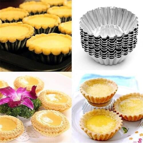 20pcs/set 5/5.5/6/7cm Nonstick Ripple Aluminum Alloy Egg Tart Mold Flower Shape Reusable Cupcake Muffin Baking Cup Tartlets Pans
