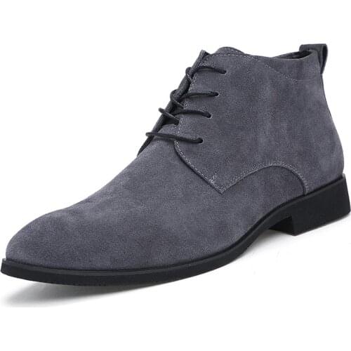 Boots for Men Business Chukka Mens Boots High Top Casual Shoes Outdoor Leather Mens Winter Shoes Male Black Grey 2019