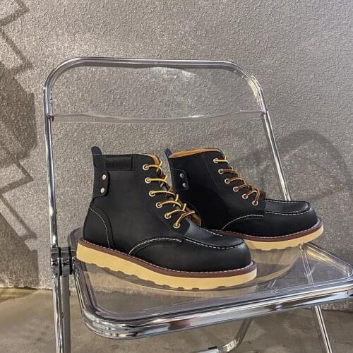 New Vintage Handmade Men Shoes Tooling Ankle Boots Wings High Quality Cow Leather Platform Winter Autumn Motorcycle Boots Desert