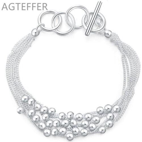 AGTEFFER 925 Sterling Silver Grape Beads Six Line Bracelet For Women Wedding Engagement Party Jewelry