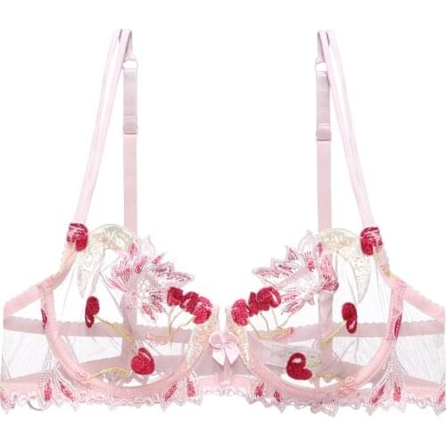 Cute Bra Lingerie Women Kawaii Cherry Embroidery Sheer Underwire Women Bra Unlined Ideal For Summer Bra Only