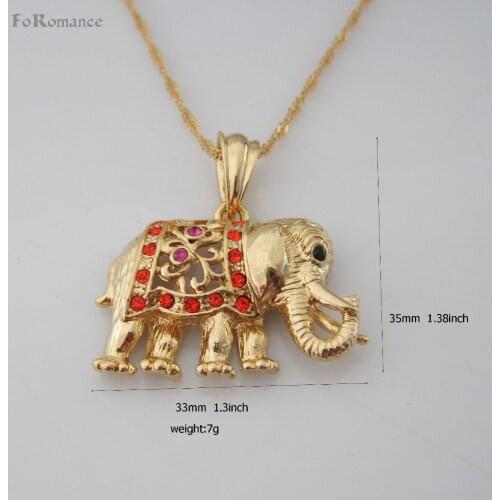 Foromance/ YELLOW GOLD GP 24" FIGARO OR 18" TWSIT WATER WAVE NECKLACE & ELEPHANT PENDANT With RED stones HANGS 35MM