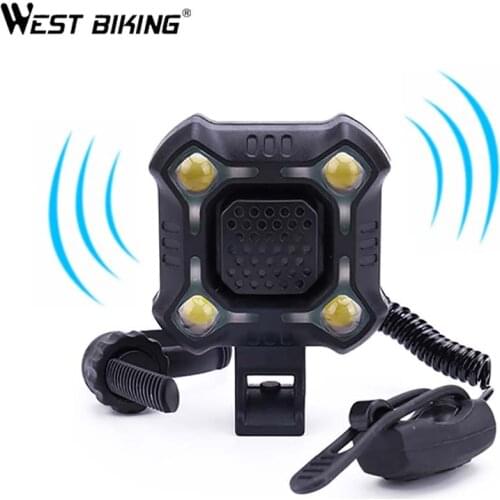 WEST BIKING 140 dB Bike Bell 4 Lamp Cycling Light 1200mAh Electric Horn Waterproof USB Charging Loud Alarm Security Bicycle Bell