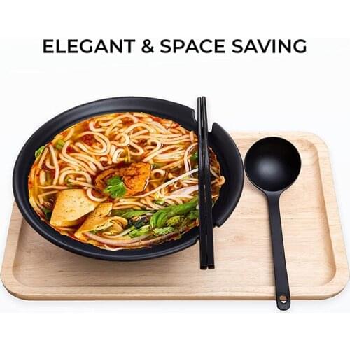HGHO Ramen Bowls Set of 2 Black Bowl with 2 Chopsticks and Spoon Set Japanese Noodles Bowl for Soup Salad Thai and Udon