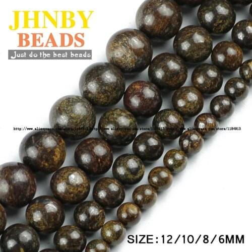 JHNBY Bronzite stone beads Natural Stone metal Ore Round Loose beads 6/8/10/12MM for Jewelry bracelets accessories making DIY