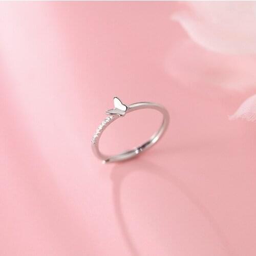 925 Sterling Silver Butterfly Cute Ring Size Adjustable Minimalism For Girls Daughter Kids Fashion Jewelry Birthday Gift