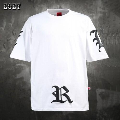 Summer streetwear brand fashion mens T-shirt cotton loose version casual round neck short-sleeved shirt