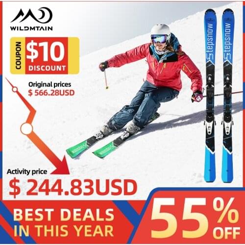 WILDMTAIN Snowboards Skis Intermediate to Pro with Ski Bindings Optional, 110cm to 140cm Length, Men Women Easy Steering Skis
