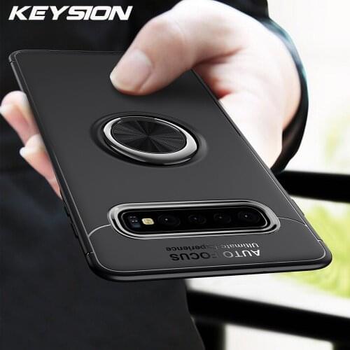 KEYSION Magnetic Bracket Case For Galaxy S10+ Plus S10e Matte Soft Silicone Finger Ring Car Holder Case For S10 S9 S8 Note 9 8