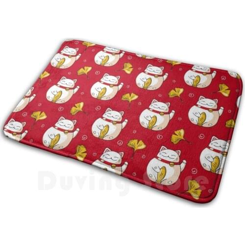 Maneki Cat Pattern Red And Gold Mat Rug Carpet Anti-Slip Floor Mats Bedroom Japanese Pattern Cats Pussy Maneki Cat Lucky Cat