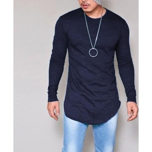 5XL S-4XL Plus Size Men Fashion Casual Slim Elastic Soft Solid Long Sleeve Men T Shirts Male Fit Tops Tee Longline t-shirt