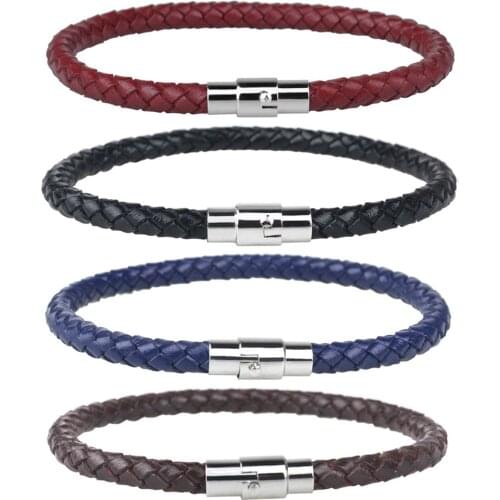 Mens Magnetic Buckle Bracelet Leather Rope Bracelet Genuine Leather Woven Hand Strap