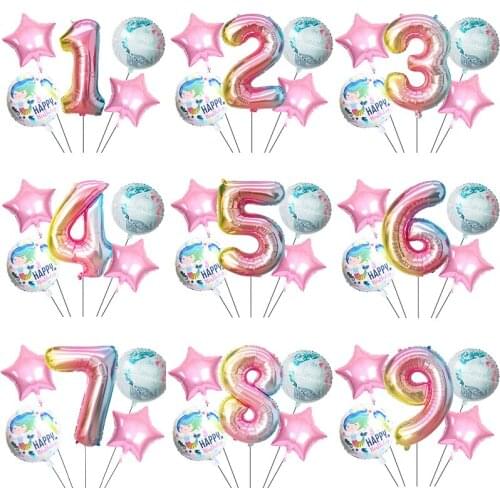 5pcs Digital Star Aluminum Mold Combination Balloon Birthday Adult Wedding Party Decoration Girl Kids Travel Children Toy Gift