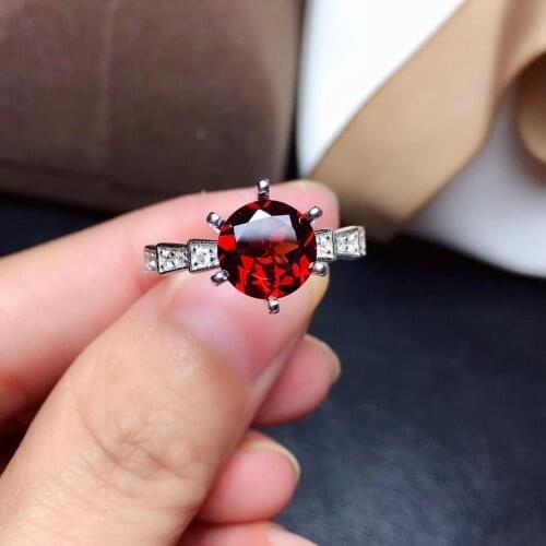 Natural red garnet gem Ring Natural gemstone ring S925 silver Luxurious trendy geometry Terrace women girl wedding gift Jewelry