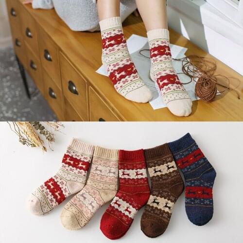 Winter Casual Christmas Socks Cartoon Animal Women Socks Cute Wool Funny Thermal Thicken Warm Socks Christmas Gift For Women