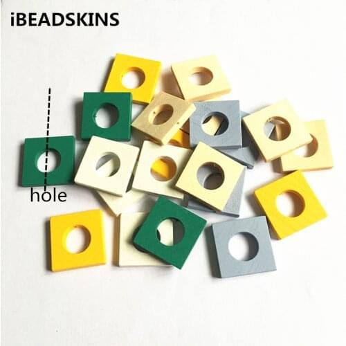 New arrival! 25x25mm 100pcs/lot Environmental Paint square-shape Wood beads for jewelry DIY making( desgin as shown)