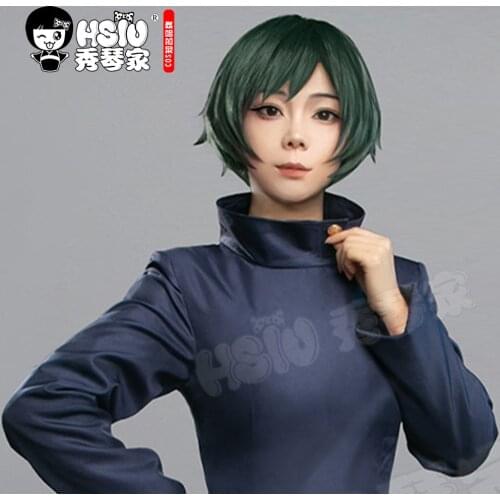 HSIU Anime Jujutsu Kaisen Cosplay Zenin Mai Wig Green short hair Heat Resistant Synthetic Hair + Free gift brand wig cap