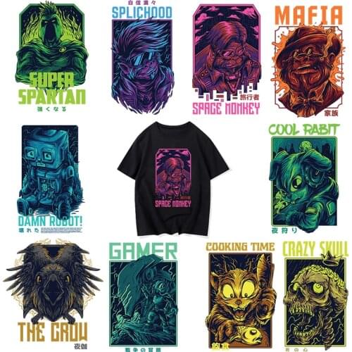 Punk Skull Monkey Kings Patch Iron On Patches For Clothing Eagle Patch Heat Transfer Patches Robot Sticker Iron On Transfer DIY