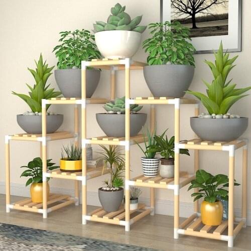Flower shelf indoor simple balcony wood shelf floor type living room flower shelf multi-layer flower stand corner shelf
