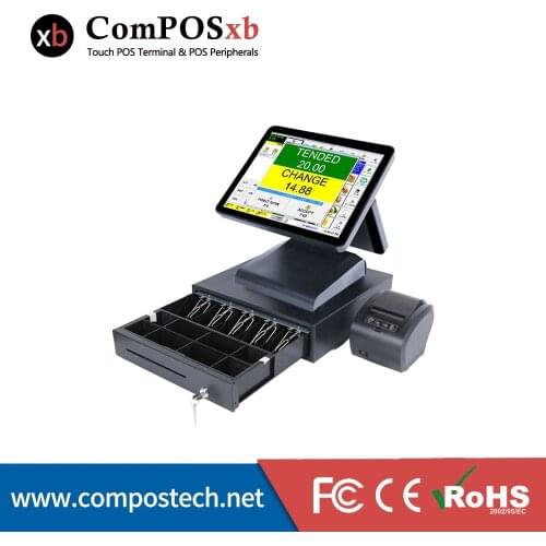 Supermarket POS System Retail Computer Machine Desktop 15Inch Dual Screen POS With Printer and Cash Drawer