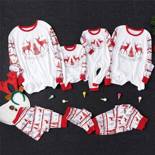 Christmas Family Matching Cotton Pajamas Set 2020 New Mother Father Daughter Son Tree Elk Print Home Pajamas Clothing 2 PCS Suit