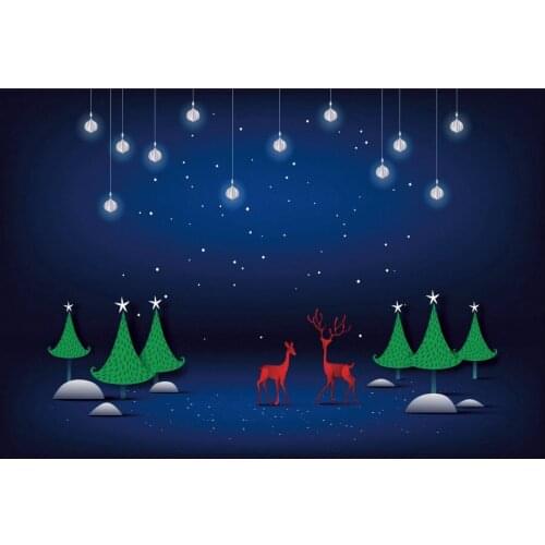 Christmas Backdrop Cartoon Elk Pine Tree in Winter Photography Background Xmas New Year Party Decoration Photo Booth Studio Prop