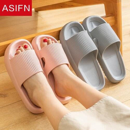 ASIFN Bathroom Womens Summer Slippers Heel Non-slip House Slides Indoor Soft Thick Bottom Home Women Shoes Flip Flop Platform