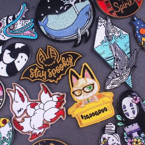 Cute Fox Bat Cat Iron On Patches For Clothing Cartoon Animal Patches On Kids Clothes DIY Funny Small Animals Embroidery Patch