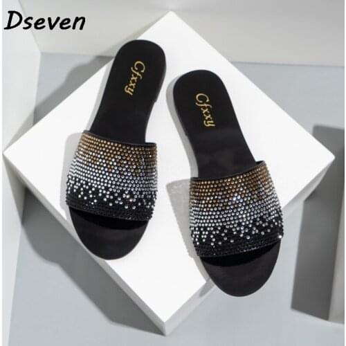 Slide For Women Outdoor Footwear New Summer Crystal Flat Fashion Shoes Female Glitter Woman Slippers Beach Sandals Size37-42