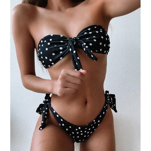 Sexy Knot Bikini 2021 Bandeau Bathing Suit Woman Swimsuit Female Dot Swimwear Women Bikinis Set Swim Wear maillot de bain femme