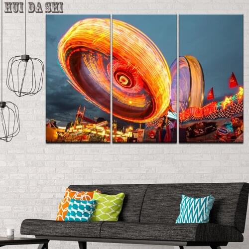 Modern Canvas Art Painting HD Printed Wall Art 3 Pieces Pictures Ferris Wheel London City Night Posters Home Decor Frame