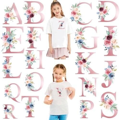 26 Letters Heat Vinyl Transfer For Clothing Flower Thermal Stickers Iron On Transfer For Clothes Appliques For Baby T-shirt