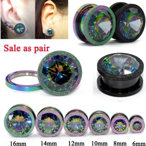 1 Pair Piercing Stainless Steel Screw Zircon Crystal Grind Arenaceous Ear Plugs and Tunnels Body Jewelry Ear Gauges 6mm-16mm