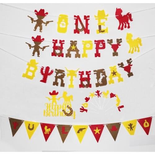 Western Party Decoration Supplies Western Cowboy Themed Banner Boots Horses Horseshoes Garland for kids Birthday Decorations