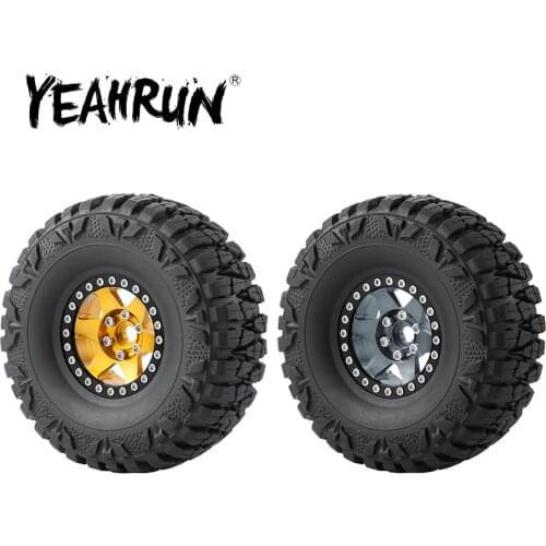 YEAHRUN 4Pcs 1.9 inch Metal Alloy Beadlock Wheel Rims Hubs with 112mm OD Rubber Tires for Axial SCX10 1/10 RC Crawler Car Parts