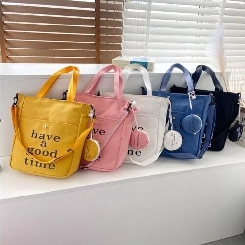 Women Letter Print Shoulder Bag Handbag with Coin Pouch, Large Capacity Canvas Crossbody Bags with Handle Straps