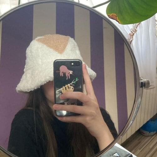 Tide Flat Top Hats Bucket Hat Lamb Wool Hat Winter Warm Fishing Caps Faux Fur Arrow Symbol Printed Bucket Hat Men Women